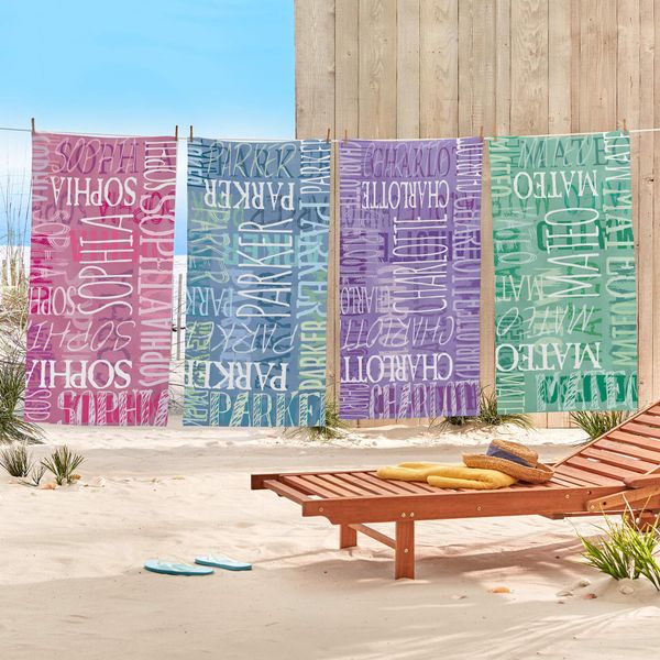 Asciugamano da spiaggia personalizzato in stile firma Asciugamano da spiaggia Piscina Summer Fun Rosa Blu Viola Asciugamano da bagno con nome personalizzato