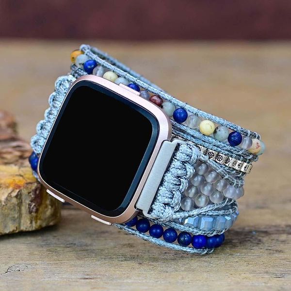 Браслеты Новая мода Натуральные камни Fitbit Ремешок для часов Lapis Charm 5 Strands Wrap Watch Band Handmade Boho Fitbit Strap Оптовая продажа