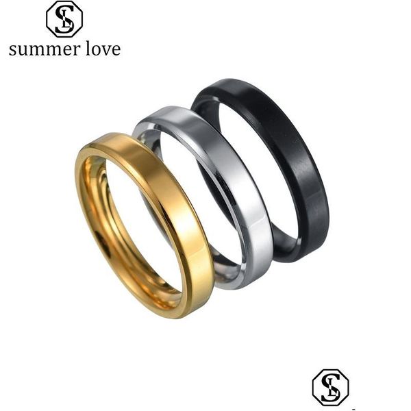 Полосовые кольца 4 мм 6 мм 8 мм из нержавеющей стали для мужчин Женщины простая пара высокополированных краев обручальное кольцо ювелирные украшения черное золото доктор dhfqi