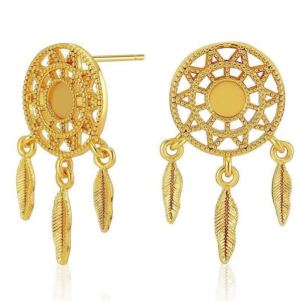 Boucles d'oreilles pendantes lustre plaqué or capteur de rêves Design dames plume pendentif doux haut de gamme cadeau d'anniversaire bijoux