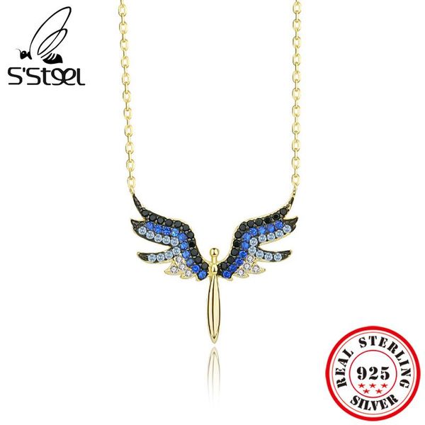 Kolyeler S'steel 925 STERLING Silver Angel Wing Kolye Koutlace Kadınlar için Altın Zincir Kolye Turkuaz Y2K Tasarımcı Takı