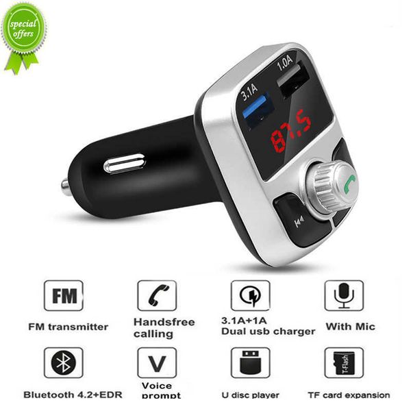 Neue Bluetooth 4,2 Car Kit Auto MP3 Player Freisprecheinrichtung FM Transmitter Unterstützung TF Karte U Disk 3,1 EINE Schnelle dual USB Ladegerät Power Adapte