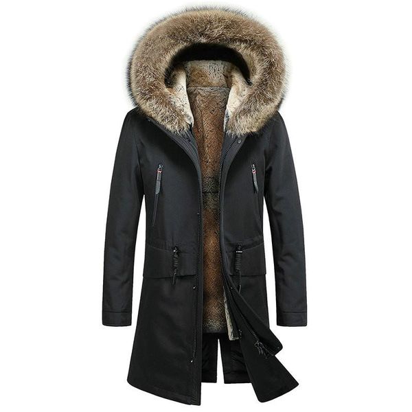 Cappotto da uomo in vera pelliccia sintetica da uomo Fodera naturale Collo di procione Parka con cappuccio Caldo Plus Size Inverno SP18D9636E YY702