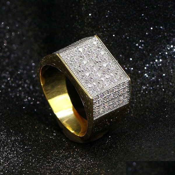 Anelli a fascia Gioielli hip-hop Iced Out Fl Cz Stone Placcato in oro Fashion Diamond Mens Ring Drop Delivery Dhxzj