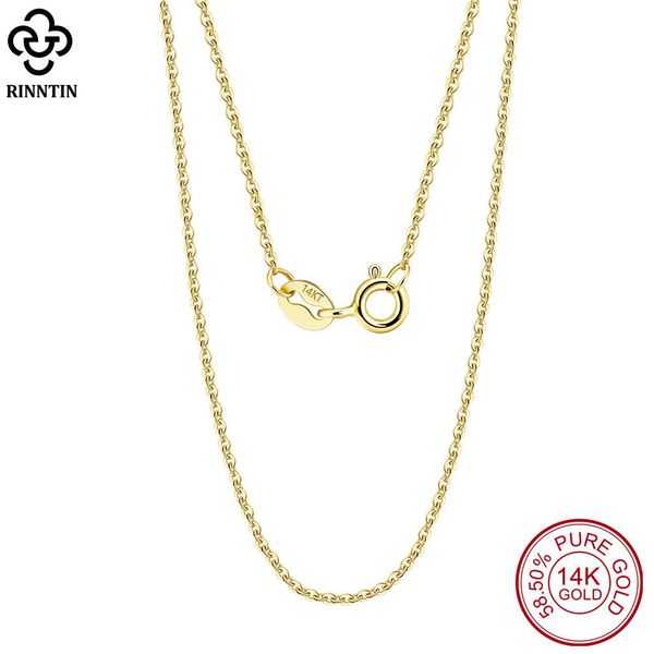 Colares Rinntin Real 14K Sólido Amarelo / Branco / Ouro Rosa 1.0mm Diamante Corte Cabo Corrente Colar para Mulheres AU585 Corrente de Pescoço Joias GC02