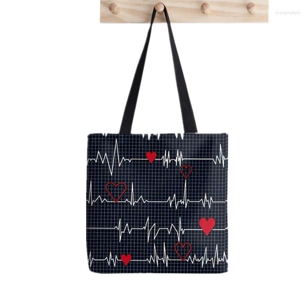 Alışveriş çantaları kadın alışveriş çantası kalp atışı üzerinde lacivert