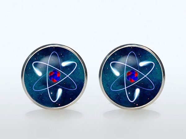 ATOM CUFFLINKS BOTÃO DE CLAVA PLATED CABOCHON CUFFL MEN GOOM GOOM GOOM CASEMENTE GEEKERY Science Science Física Quantum Presente