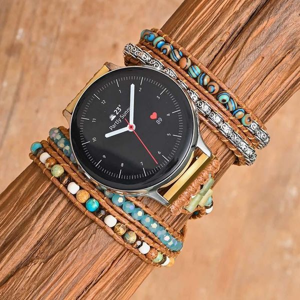 Armreif Ethnischer Naturstein Samsung Uhrenarmband Kaiserstein Wachsseil Armband Blau Mix Farbe Uhrenarmband Schmuck Großhandel