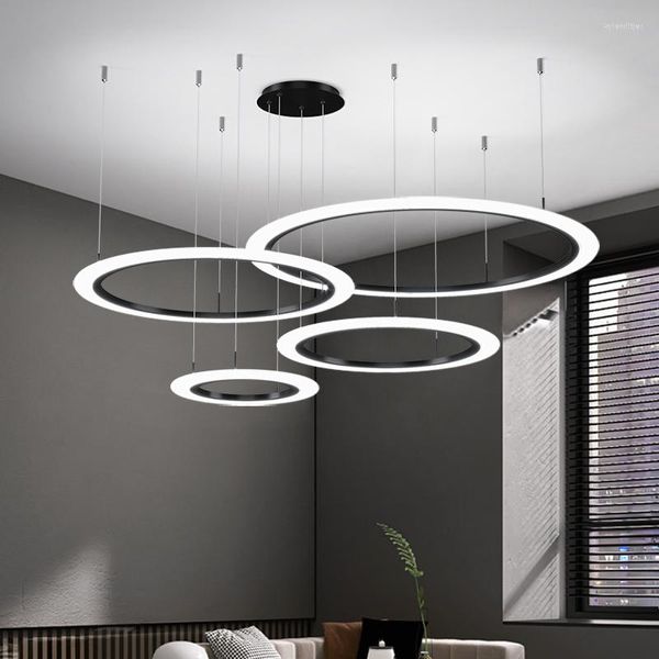 Pendelleuchten, minimalistischer Stil, schwarzer Kreis, Ring, LED, dekoratives Wohnzimmer, Kronleuchter, Zuhause, nordisches Schlafzimmer, Lam, Küche, Lichter, Lampe