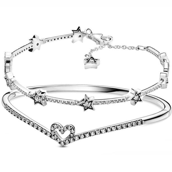 Bracciale scintillante con osso di cuore stelle celesti con cristallo Bracciale in argento sterling 925 adatto per gioielli fai da te con perline in Europa