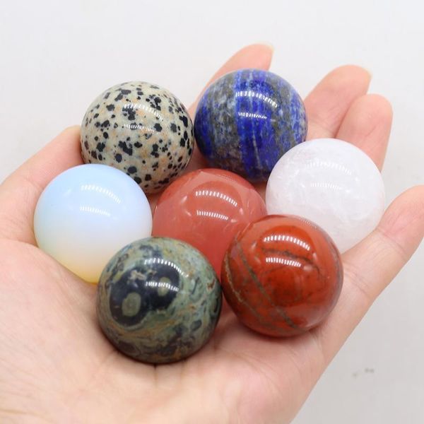 Kolye Kolyeler Doğal Taş Gem Ball Gül Kuvars Lapis Lazuli Beyaz Yeşim Opal Mücevher Feng Shui Süs Süslemeleri Hediye 30x30mmpendent