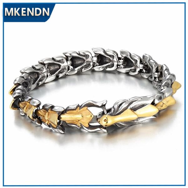 Pulseiras MKENDN Masculino Viking Dragon Chain Pulseira Oxidada Pulseira de Aço Inoxidável Street Gothic Hip Hop Biker Hand Chain Bracelet