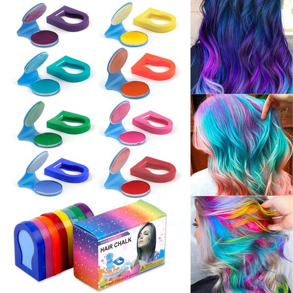Haarfarben 8 Farben Kreidepulver Temporäres Spray DIY Frauen Pastelle Salon Tragbare Schönheitsfärbung Bunte Farbe Styling 230520