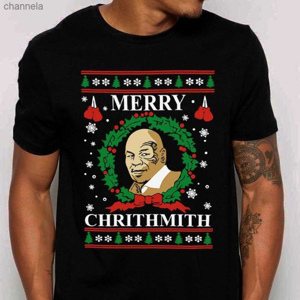 Camisetas masculinas Crithmith Camiseta de Natal Ugly Funny Mike Tyson Parody Cotton Manga curta O-pescoço unissex camiseta nova S-3xl