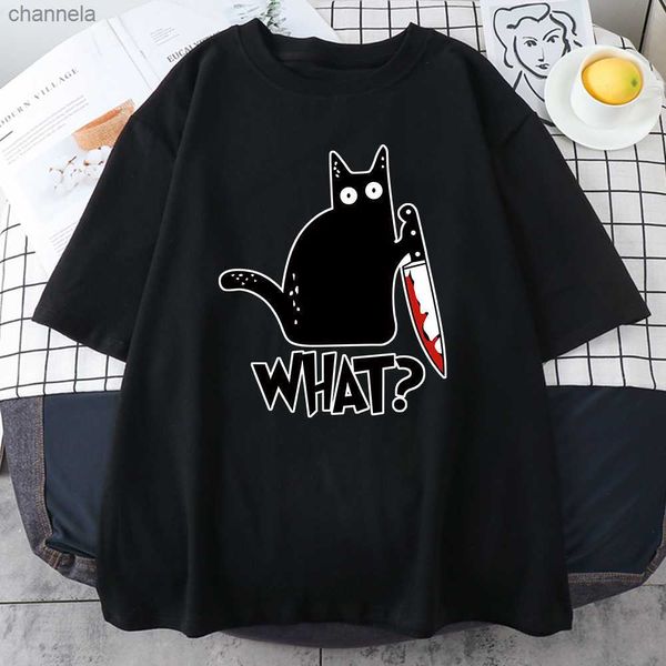 Erkek Tişörtler Katil Kara Kedi Ne Sürpriz Erkek Tişört Komik Baskı Kıyafetleri Moda S-XXXL Erkek Tshirts Büyük Boyutlu Günlük Erkekler T Shirt