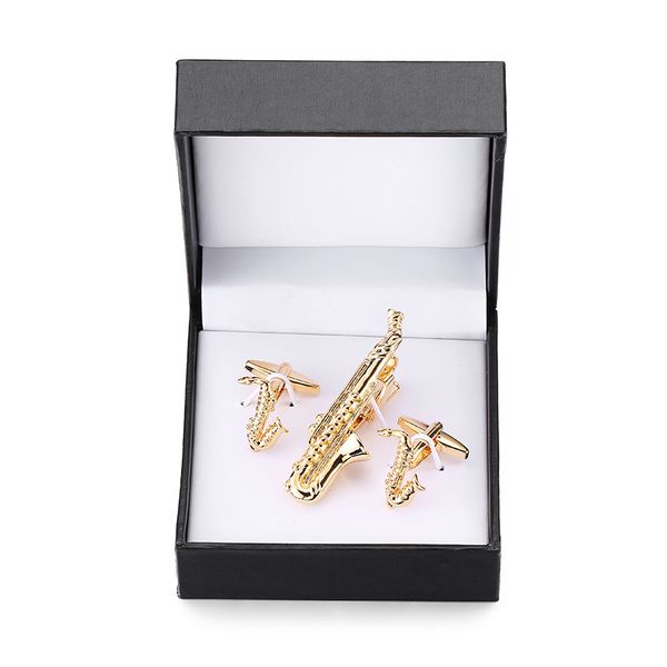 Dy The Hout-end Brand Music SAX GOLDEN TIE CLIP DE CUFFLINKS BOBELA DE CABELHA MONE