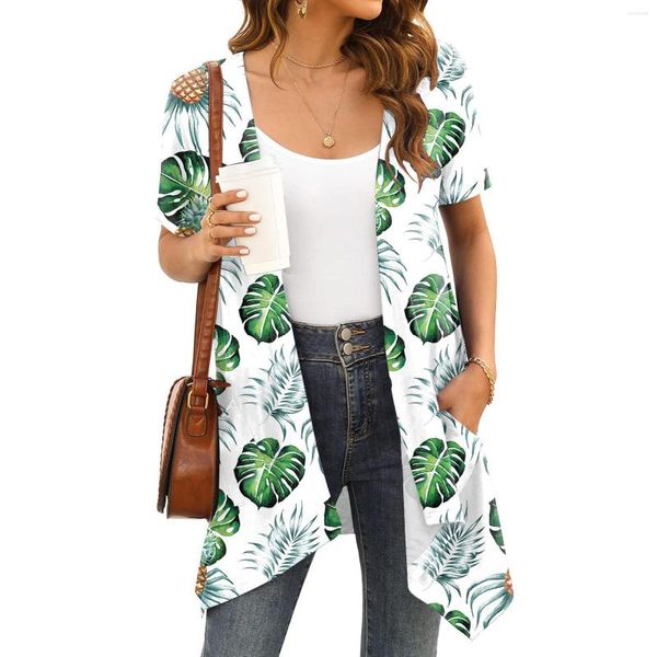 Blouses feminina feminina feminina Floral Cardigan Open Front Front Tops Tops Blusa da praia Bolsa de bolso Lady Solid Long tamanho grande