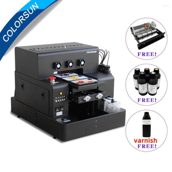 Colorsun A4 UV-Drucker mit Lack-Multifunktions-Flachbett-Telefonkasten-Flaschen-Holz-Glas-Druckmaschine