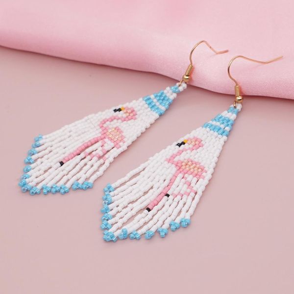 Nó go2boho rosa flamingo brincos miyuki contas anéis de orelha jóias para mulheres artesanal tecido borla franja brincos jóias da moda