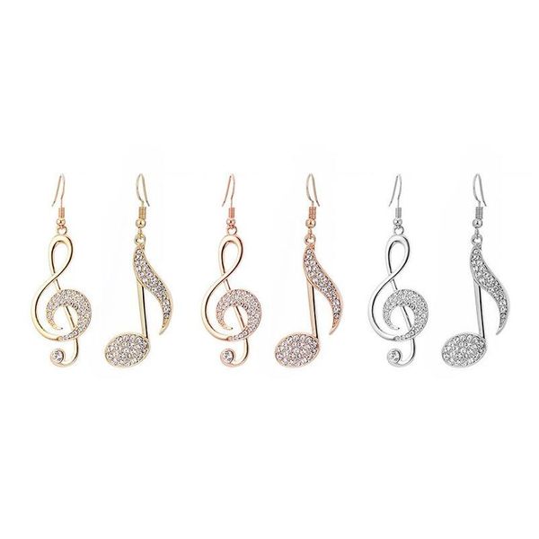 Ohrringe Designer für Frauen baumeln Kronleuchter High Fashion Strass glänzend Violinschlüssel Noten Achtelnote Kristall Gold Silber Rose Haken Earri Dhiki