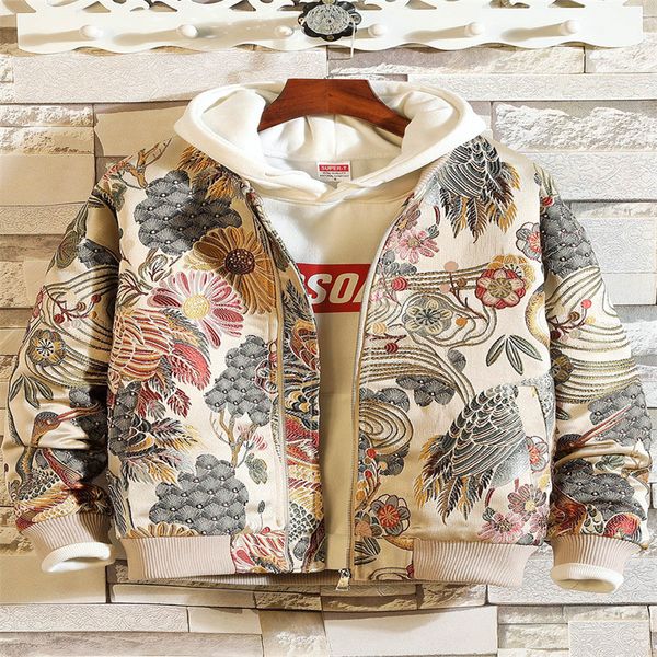 Jackets masculinos Vintage Oversize Jacket Men Men bordados com estampa completa Floral