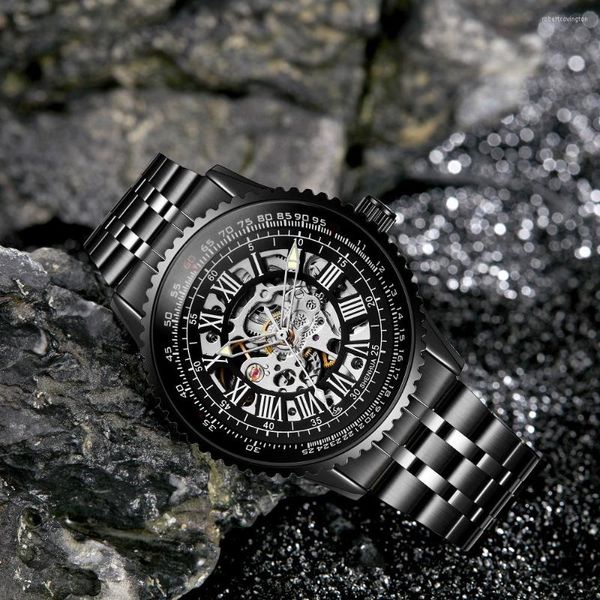 Armbanduhren Mode Casual Uhr Legierung Gehäuse Hohl Skeleton Kleine Sekunde Hand Wasserdichte Uhren Für Männer Automatische Mechanische