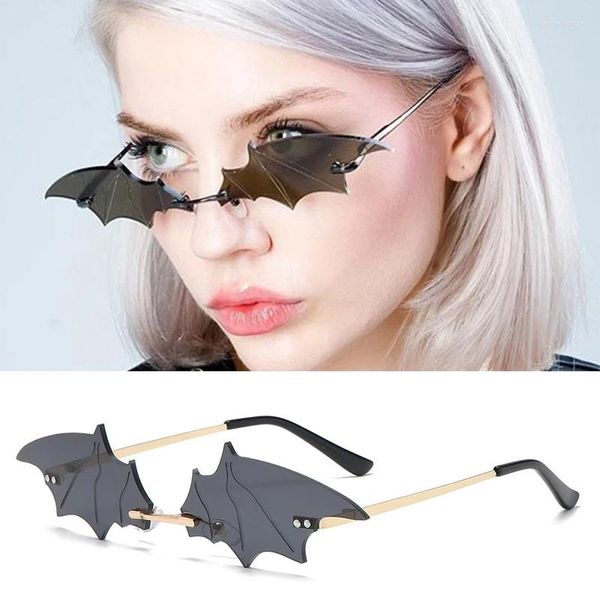 Sonnenbrille Punk Bat Damen Herren Vintage Cat Eye Randlose Sonnenbrille Einzigartige Designer Trending Female Shades