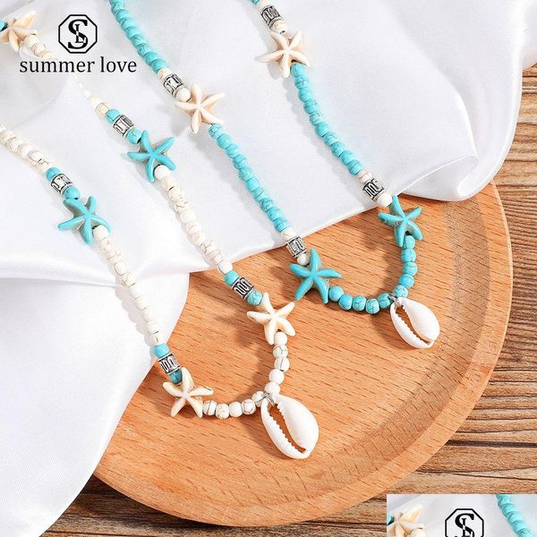 Подвесные ожерелья моды Shell Shell Choker Collece для женщин зеленый белый каменные камни. Каменные бусины Цепочка