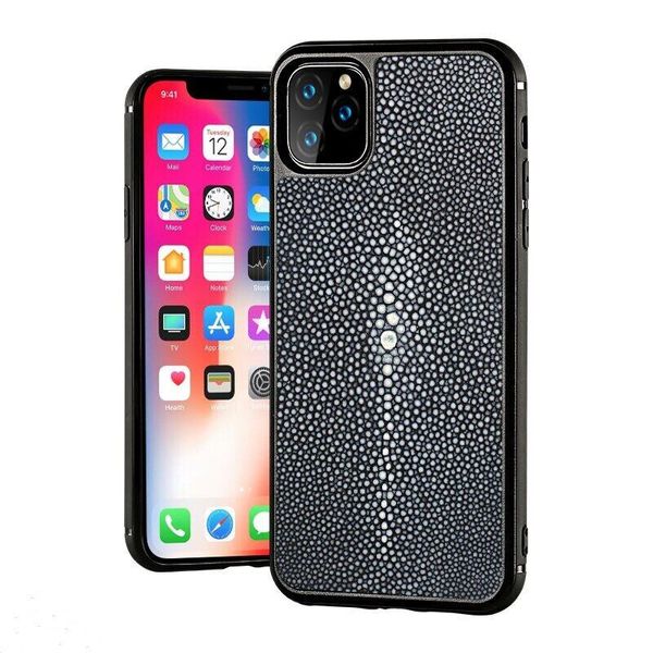 Custodia sottile in vera pelle di razza reale per iPhone 14 13 Pro Max 12 11 Cover per armature in pelle di pesce pera