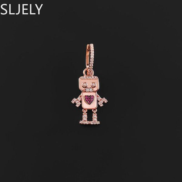 Nodo SLJELY Febbraio New Fashion S925 Sterling Silver Rose Gold San Valentino Rosa Robot Orecchino di goccia 1PC per le donne Monaco Gioielli di marca