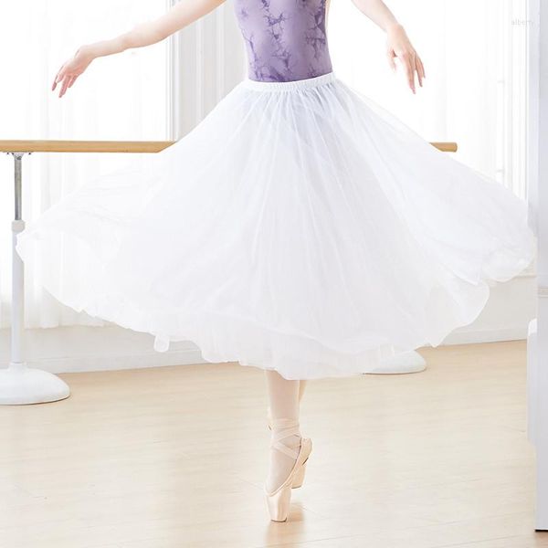 Abbigliamento da palcoscenico Gonna da ballo Donna Gonne da balletto in chiffon a quattro strati Gonne da ballo per adulti Costume bianco da ballo