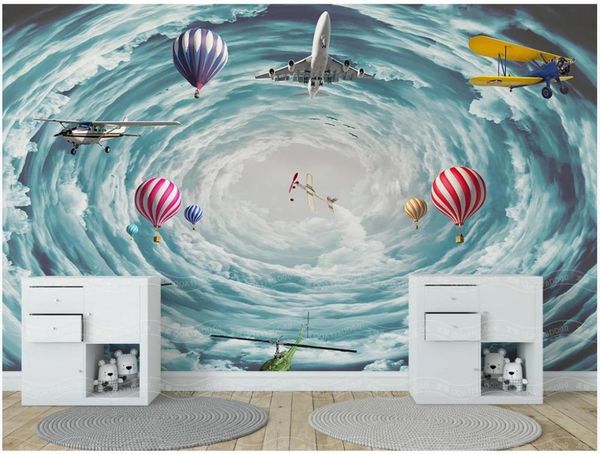 Duvar Kağıtları Özel Po Duvarlar için Duvar Kağıdı 3 D Mural 3D Stereo Gökyüzü Düzlem Balon Çocuk Odası Arka Plan