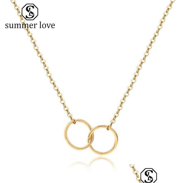 Подвесные ожерелья моды Женщины двойной кружок ветряной цепь для девочек высококачественный золотоирочный золотоотровенный медный
