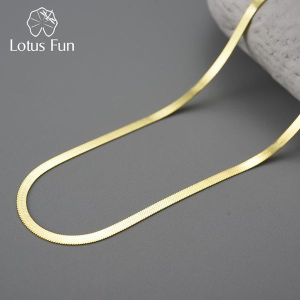 Colares Lotus Fun 18K Ouro Simples Flat Snake Herringbone Colar Corrente para Mulheres Presente Real 925 Sterling Silver Top Quality Fine Jewelry