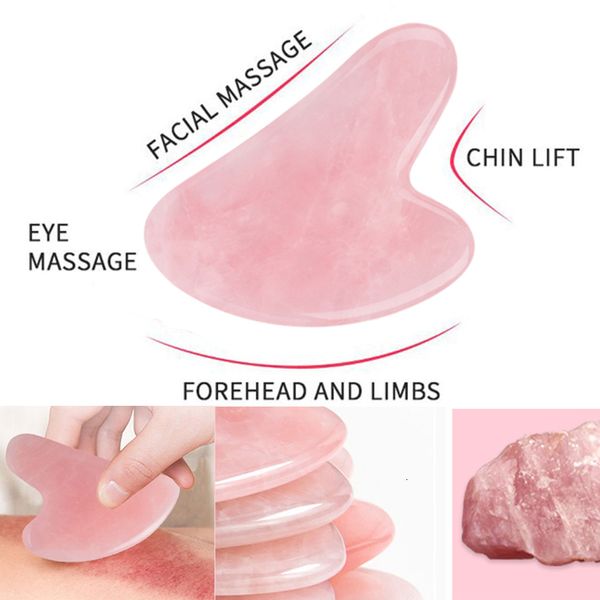 Устройства по уходу за лицом натуральный розовый Quartz Gouache Scraper Jade Gua Sha Board Guasha Stone Massage Lift Lift Tools для лица на спине на спине. Акупунктура для тела 230519