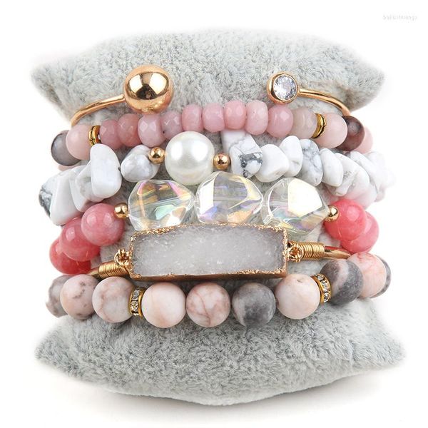 Strand RH Modedesigner-Perlen-Armband-Sets, Druzy-Stein-Charm, 6-teiliges Stapel-Armband-Armband-Set für Frauen, Schmuck, Geschenk