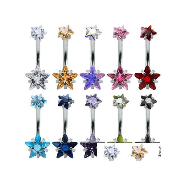 Obigo do botão do umbigo Ringas de personalidade Barras de piercing de estrela do corpo Jóias y Mulheres 316 l Aço cirúrgico Double Gem Ashion Zircon Belly BA DH3WL