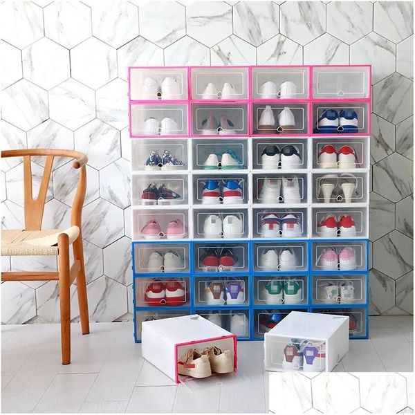 Aufbewahrungsboxen Bins Transparente Schuhbox Mticolor Faltbarer Kunststoff Klarer Home Organizer Stapelbare Anzeige Überlagerte Kombination Dhznm