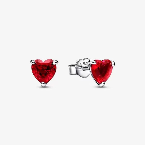 Orecchini a forma di cuore rosso per Pandora Orecchini in argento sterling 925 con design di gioielli da sposa Set per le donne Regalo fidanzata Orecchini con diamanti in cristallo con scatola originale