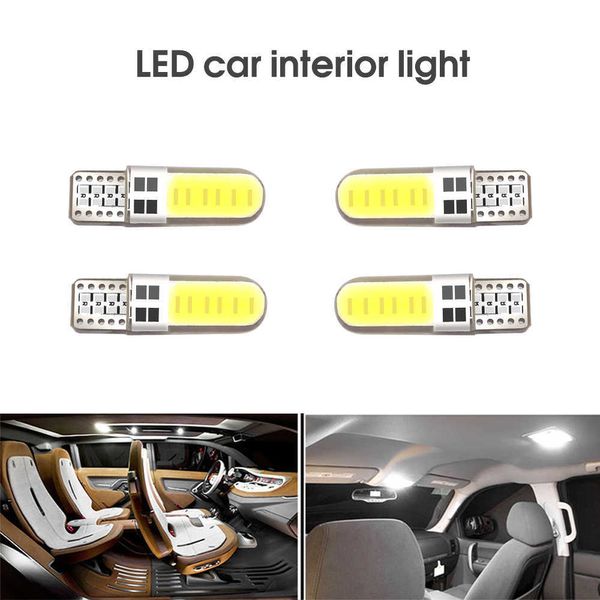 Carro 10 pçs luzes de folga do carro t10 cob 4 6 12 smd led auto interior lâmpadas canbus branco 5730 led 12v lâmpada de cunha lateral do carro