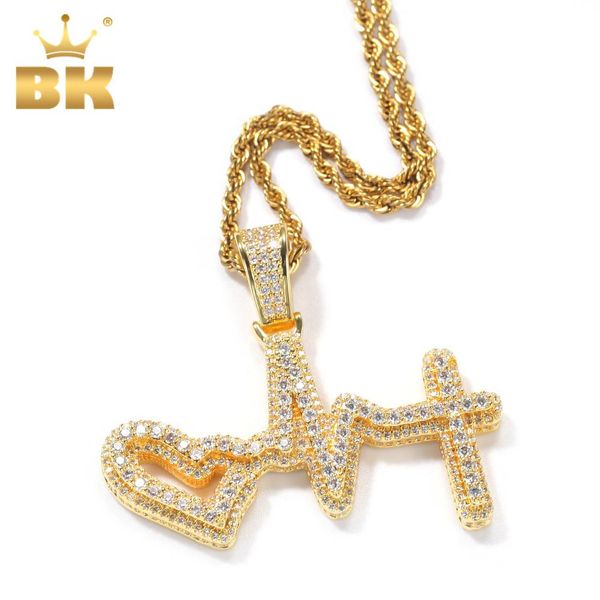 Halsketten Der Bling King EKG-Anhänger Herzschlag wegen dir Paar Geschenk Punk-Stil Kupferschmuck Gold Auf Lager Dropshipping