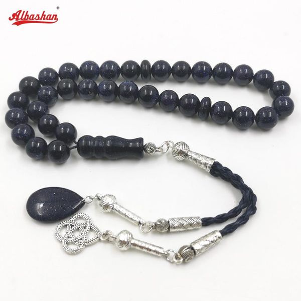 Braccialetti Tasbih Natural Blue SandStone Perline di preghiera musulmane Pietra preziosa islamica Misbaha 33 perline Bracciale speciale Ramadan Eid regalo