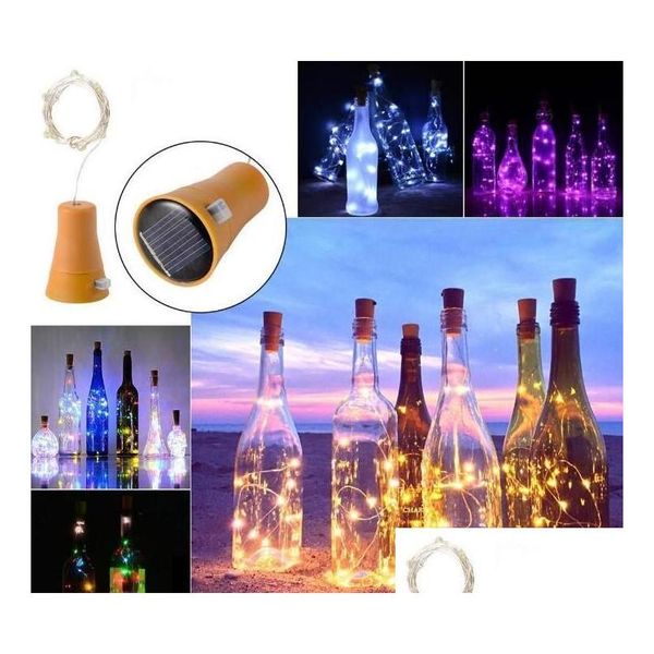 Party Dekoration 10 LED Solar Wein Flaschenverschluss Kupfer Fee Streifen Draht Outdoor Neuheit Nachtlampe DIY Kork Lichterkette Drop Deli Dheqx