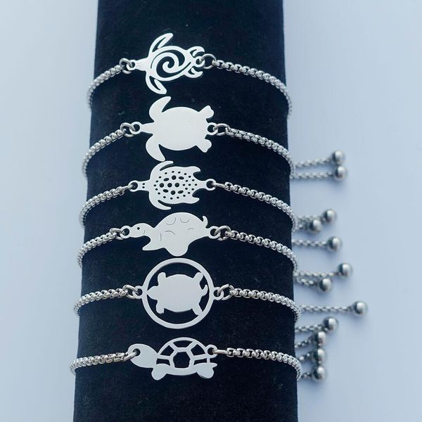 Bracciale tartaruga marina Bracciale tartaruga in acciaio inossidabile Bracciale gioielli animali Lunghezza regolabile Uomo Donna Regalo 12 pz / lotto Stili misti