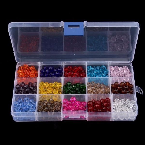 Kristall 15 Farben gemischte Farbe 4mm 6mm 8mm 8 modische runde Kristallglasperlen Quarz Spacer Perlen Kiste Set für Schmuck Großhandel