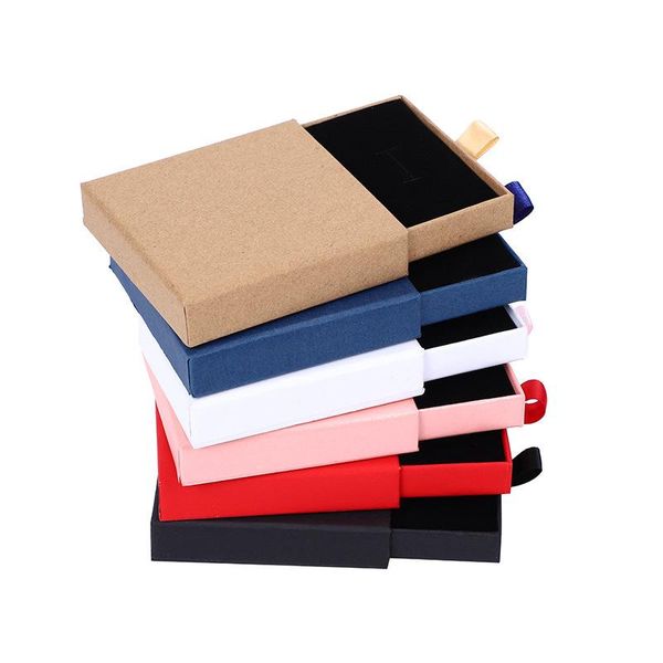 Boxen 20 Stück rot/weiß/schwarz/rosa Kraftpapier Schublade Schmuck Verpackung Box dünne Geschenkboxen für Halskette Anhänger Ohrringe Aufbewahrungskoffer