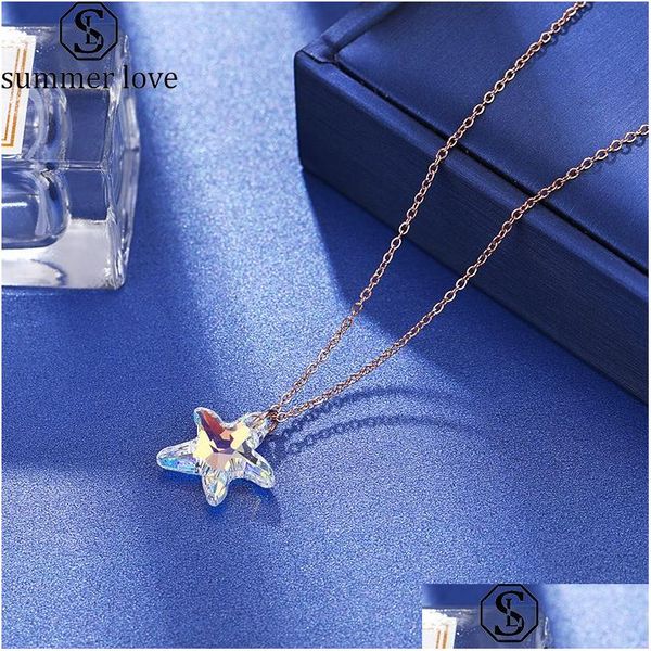 Anhänger Halsketten Funkelnde Kristalle Lucky Star Halskette für Frauen Freundin Titan Stahl Roségold Schmuck Geburtstagsgeschenk Drop De Dhdzw