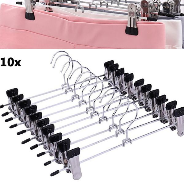 Cabides racks 10 pcs clipe de rack de aço inoxidável calças de aço de guarda -roupa anti deslize calças de prenda de roupas para as saias 230520