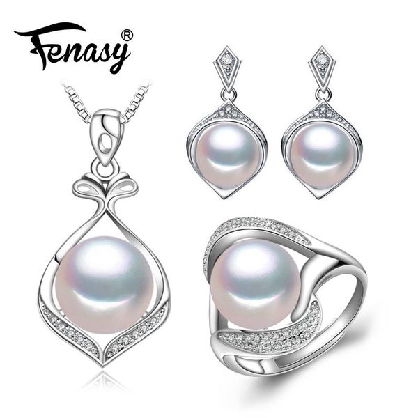 Set FENASY Gioielli di perle Collana con ciondolo di perle Orecchini etnici d'acqua dolce anello antico set di gioielli da sposa orecchini a bottone per donna