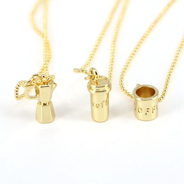 Halsketten 10 stücke Mode Gold Farbe 3D Kaffee Trinken Flasche Tasse Anhänger Halskette Für Frauen Männer 2021 Charms Schmuck
